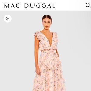 Mac Duggal — Ruffled Floral Print Cap Sleeve Gown